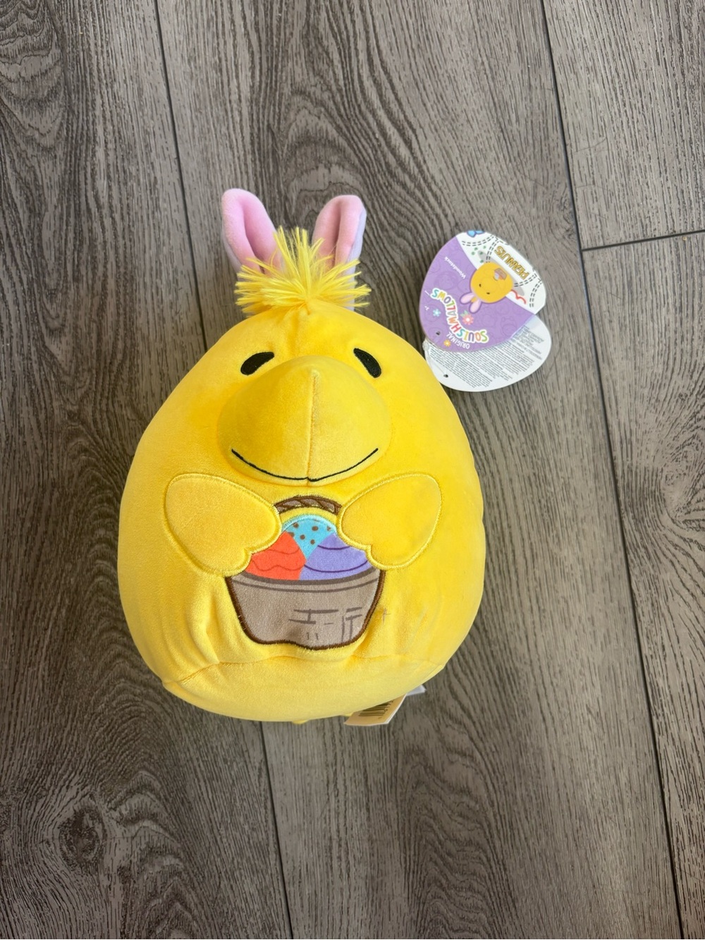 Peanuts Yellow Plush Easter Chick with Pink Bunny Ears
